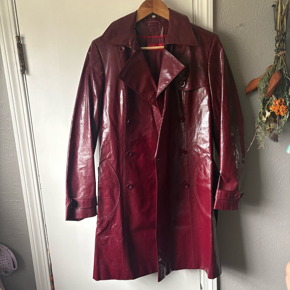 Hugo Boss Burgundy Leather Coat
